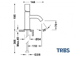 MEDIDAS MONOMANDO LAVABO STUDY TRES GRIFERIA